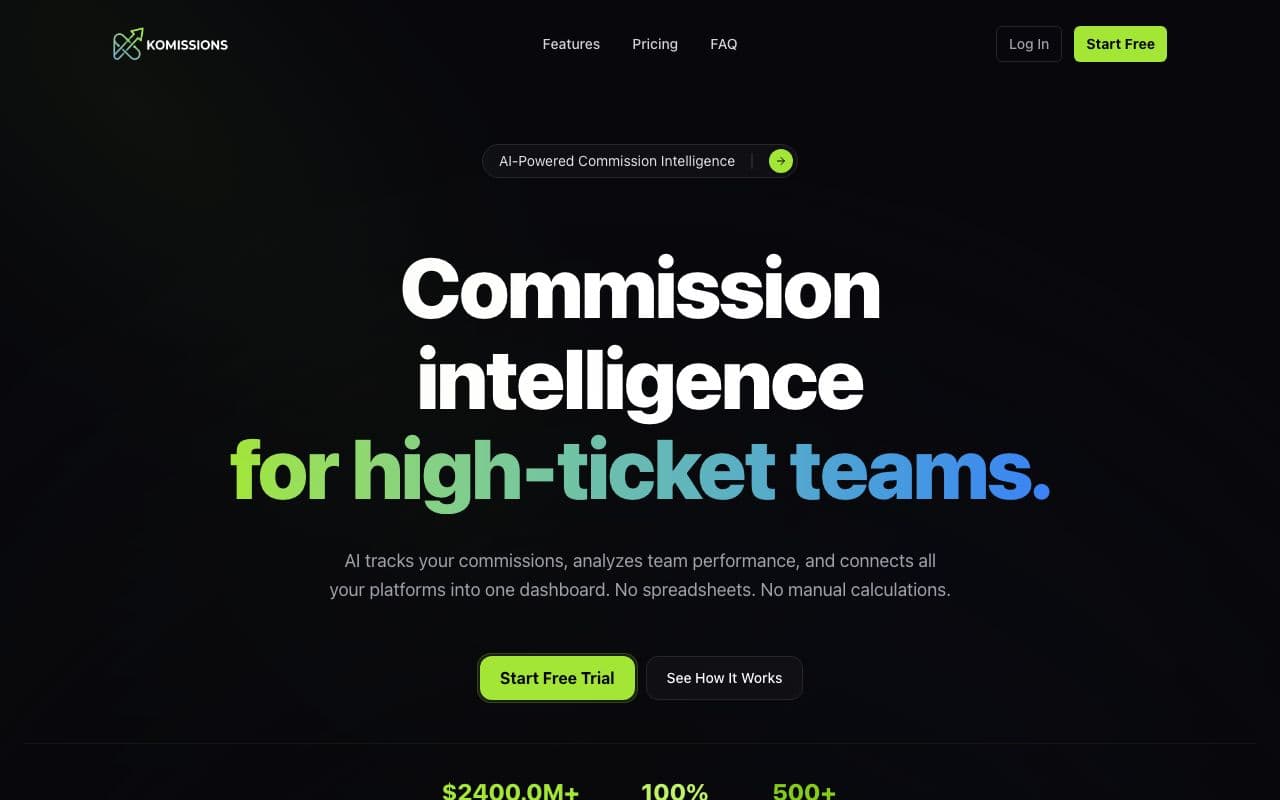 Komissions.io website screenshot
